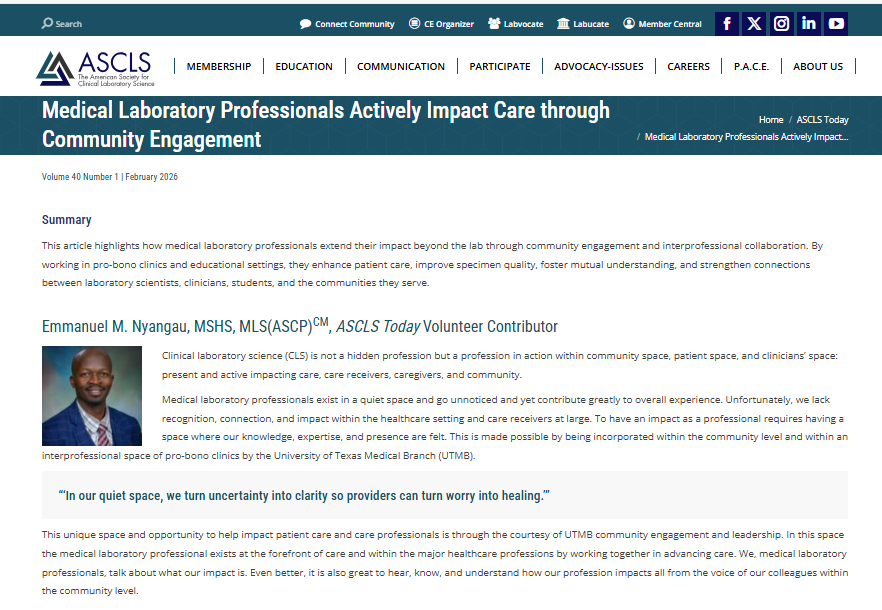 Screenshot of ASCLS article